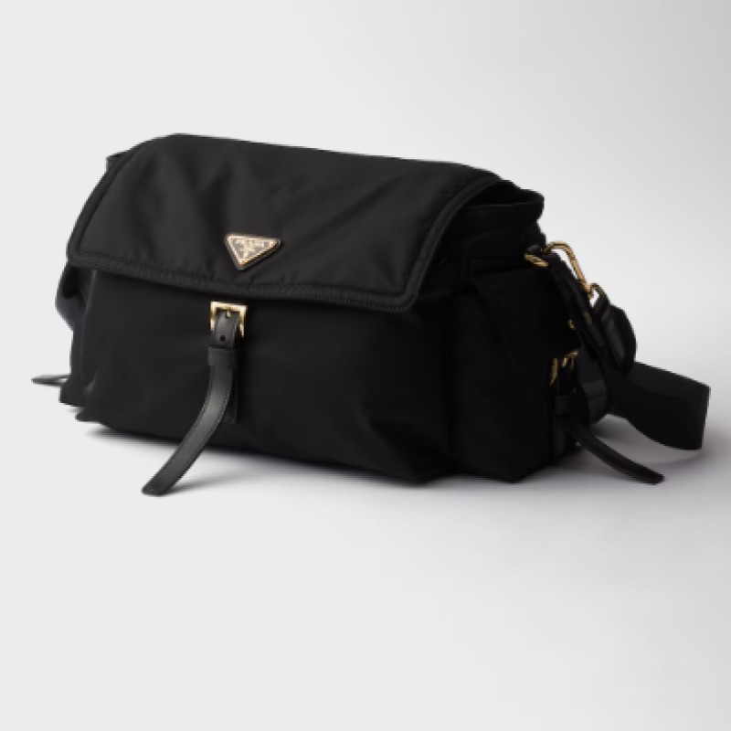 Explore large Re-Nylon shoulder bag with flap