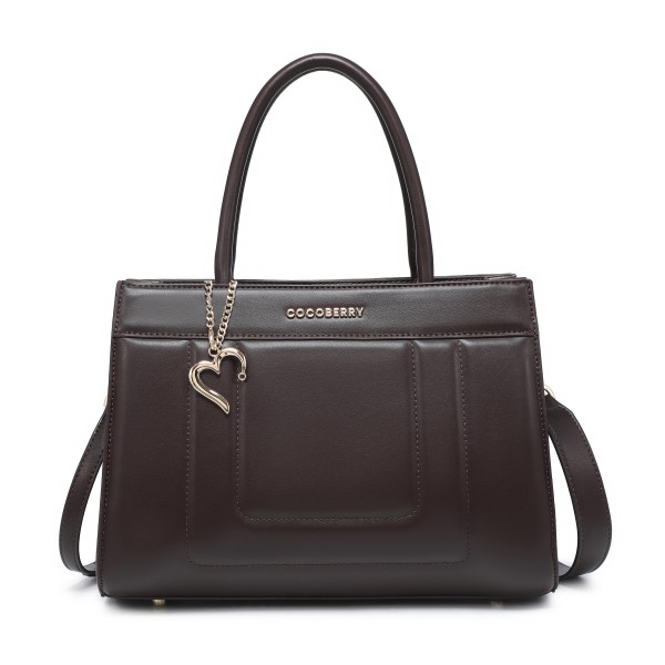 Cocoberry Elegant Dark Coffee Structured Hand Bag with Heart Charm